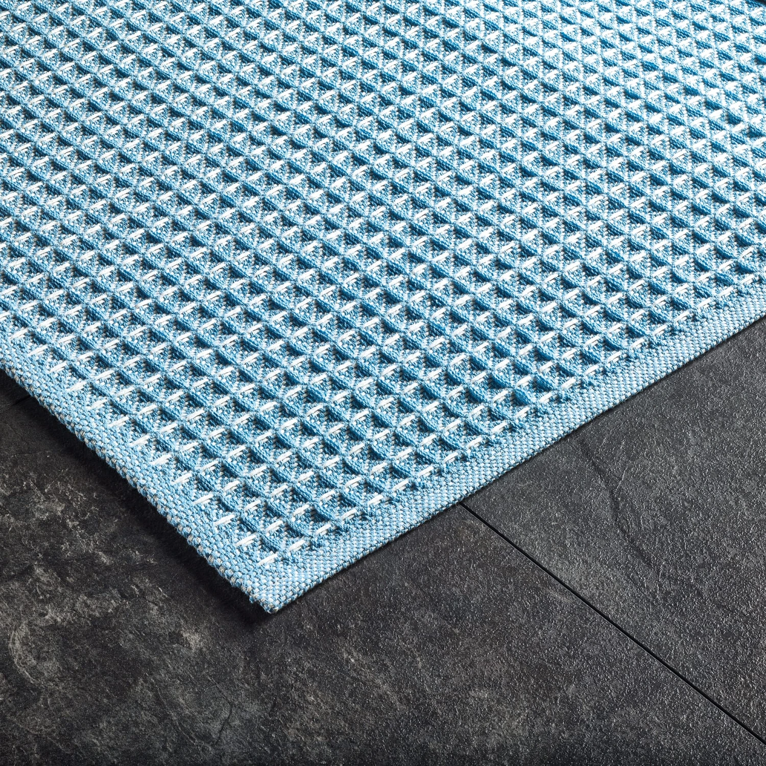 Badmat Wafel Piqué Halflinnen, Blauw 5 Badmat Wafel Piqué Halflinnen, Blauw - Afbeelding 3