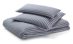 Dekbedovertrek Half Linnen Gestreept, Blauw-grijs, 135 × 200 Cm -Interio Winkel dekbedovertrek half linnen gestreept 1