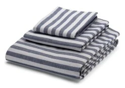 Dekbedovertrek Half Linnen Gestreept, Blauw-grijs, 135 × 200 Cm -Interio Winkel dekbedovertrek half linnen gestreept 2