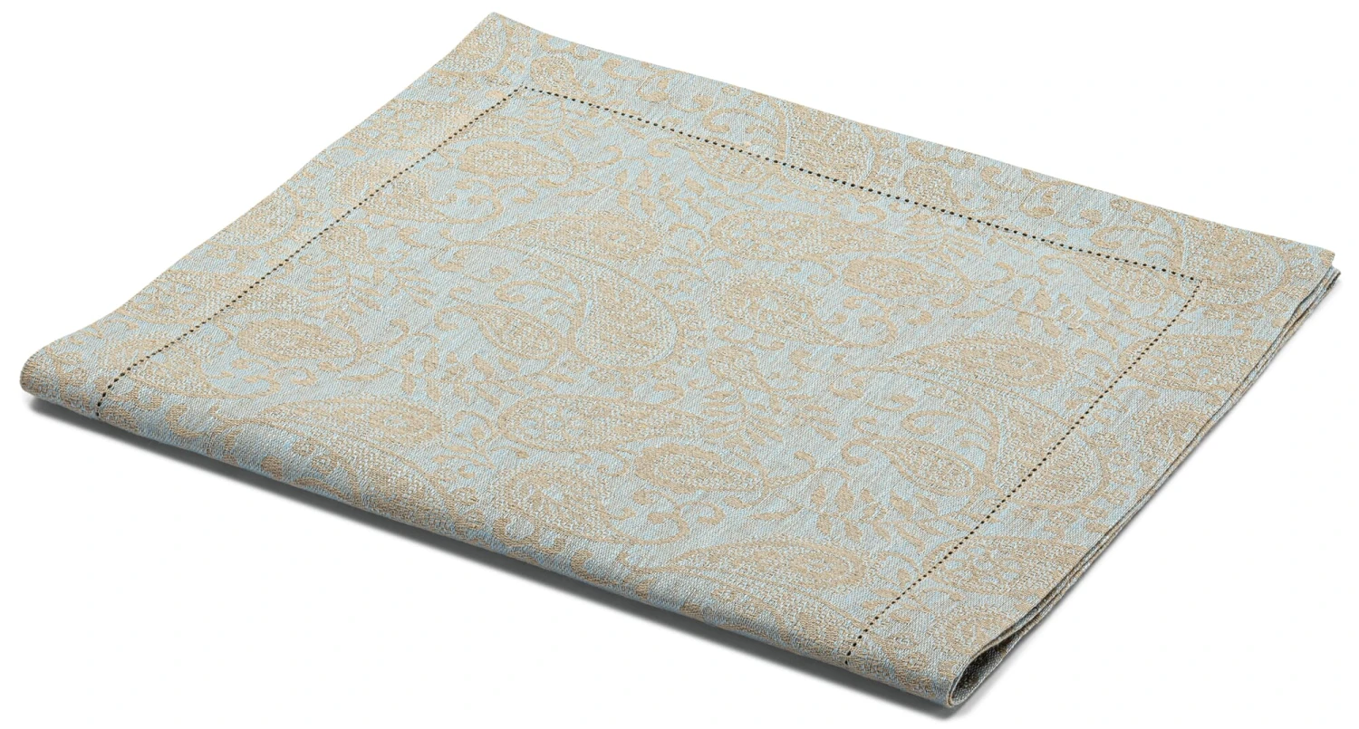 Jacquard Linnen Tafelloper, Blauw 4 Jacquard Linnen Tafelloper, Blauw - Afbeelding 2