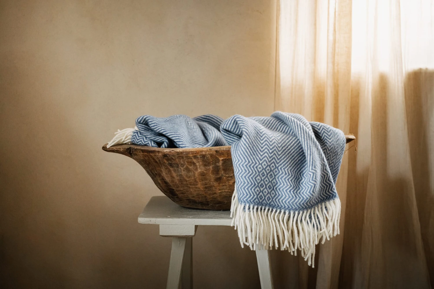 Lamswollen Deken Zigzag Streep Kattefot, Lavendelblauw 7 Lamswollen Deken Zigzag Streep Kattefot, Lavendelblauw - Afbeelding 5