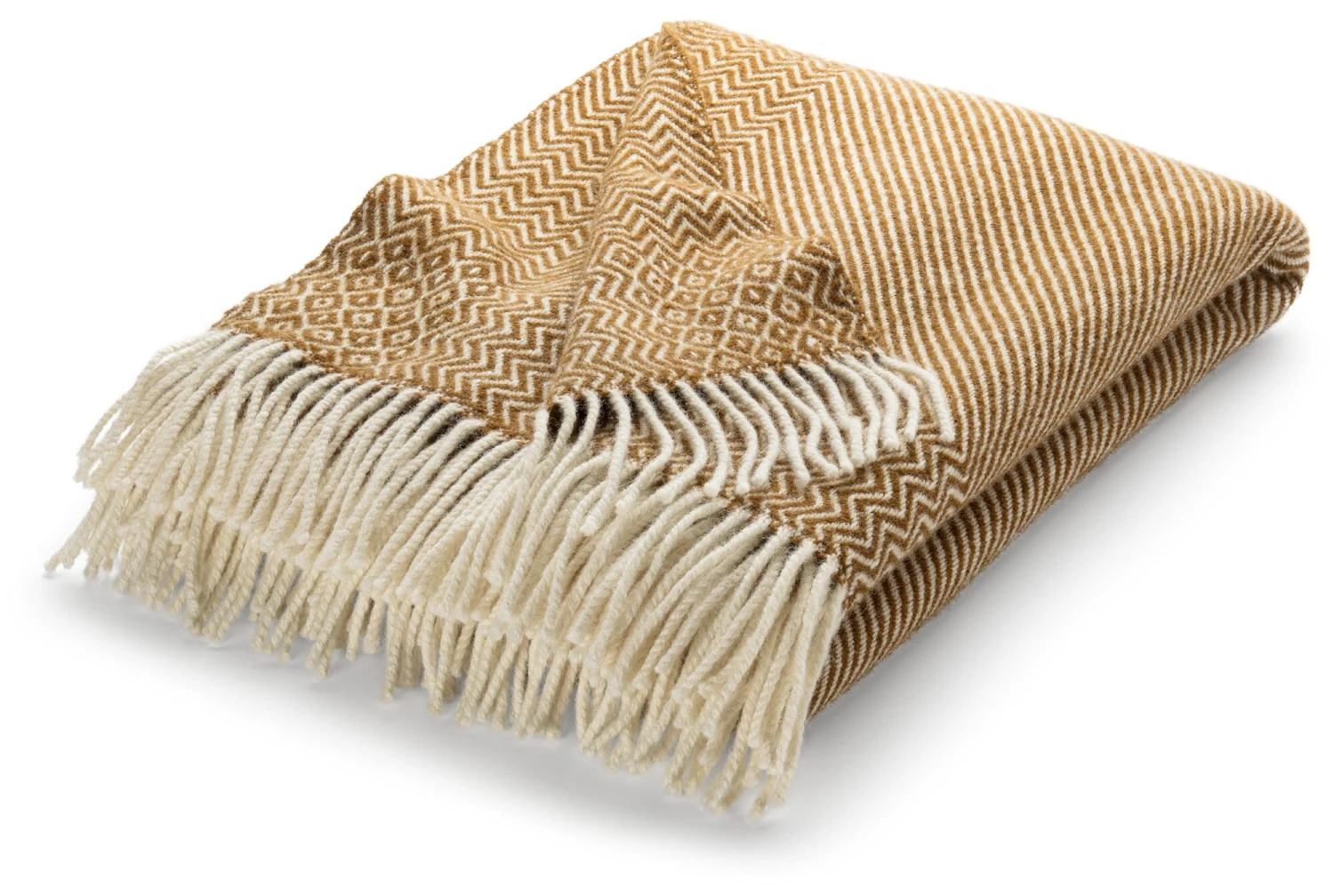 Lamswollen Deken Zigzag Streep Kattefot, Oker 3 Lamswollen Deken Zigzag Streep Kattefot, Oker