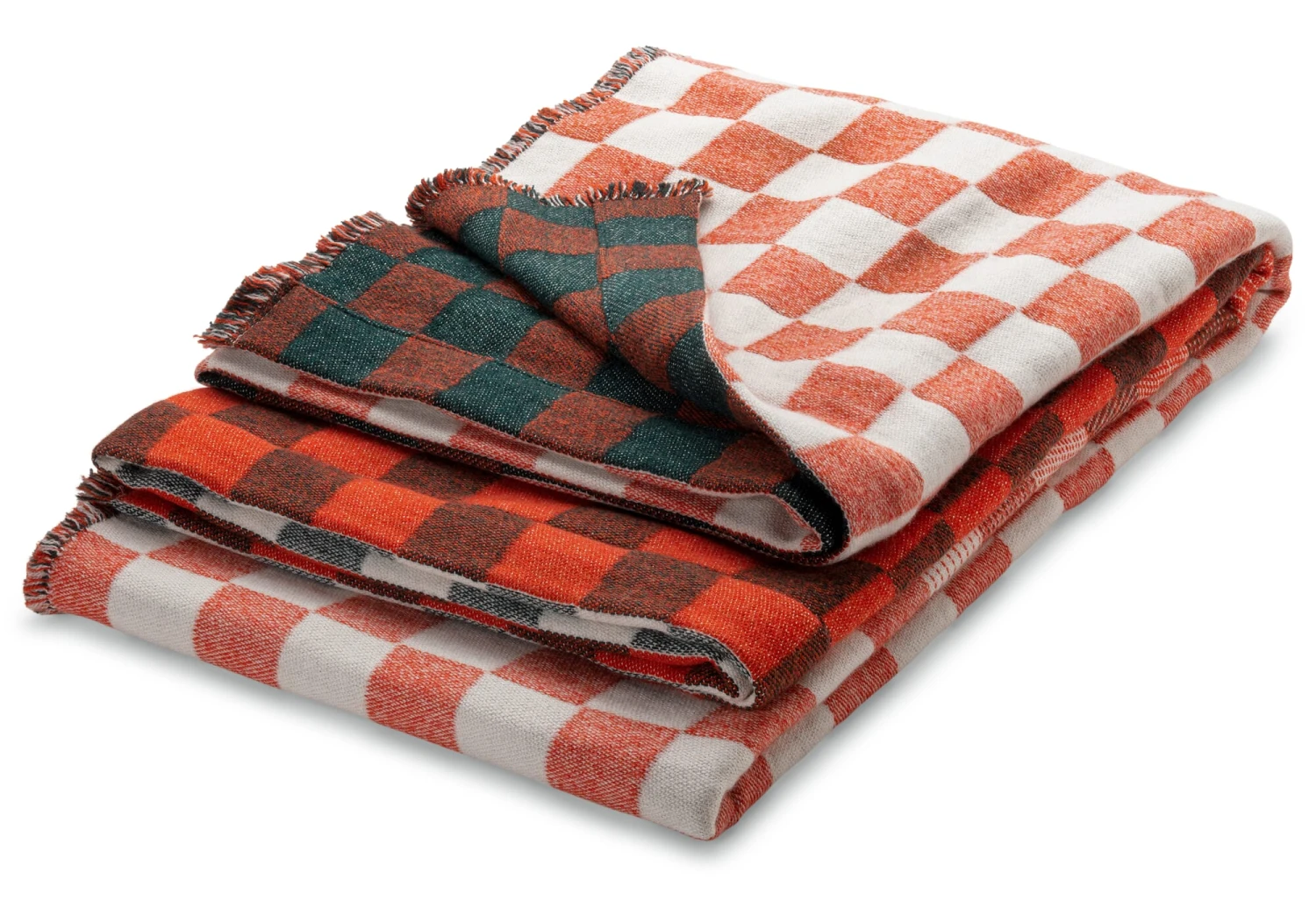 Merino Wol Deken Checkerboard, Rood-Natuur 3 Merino Wol Deken Checkerboard, Rood-Natuur